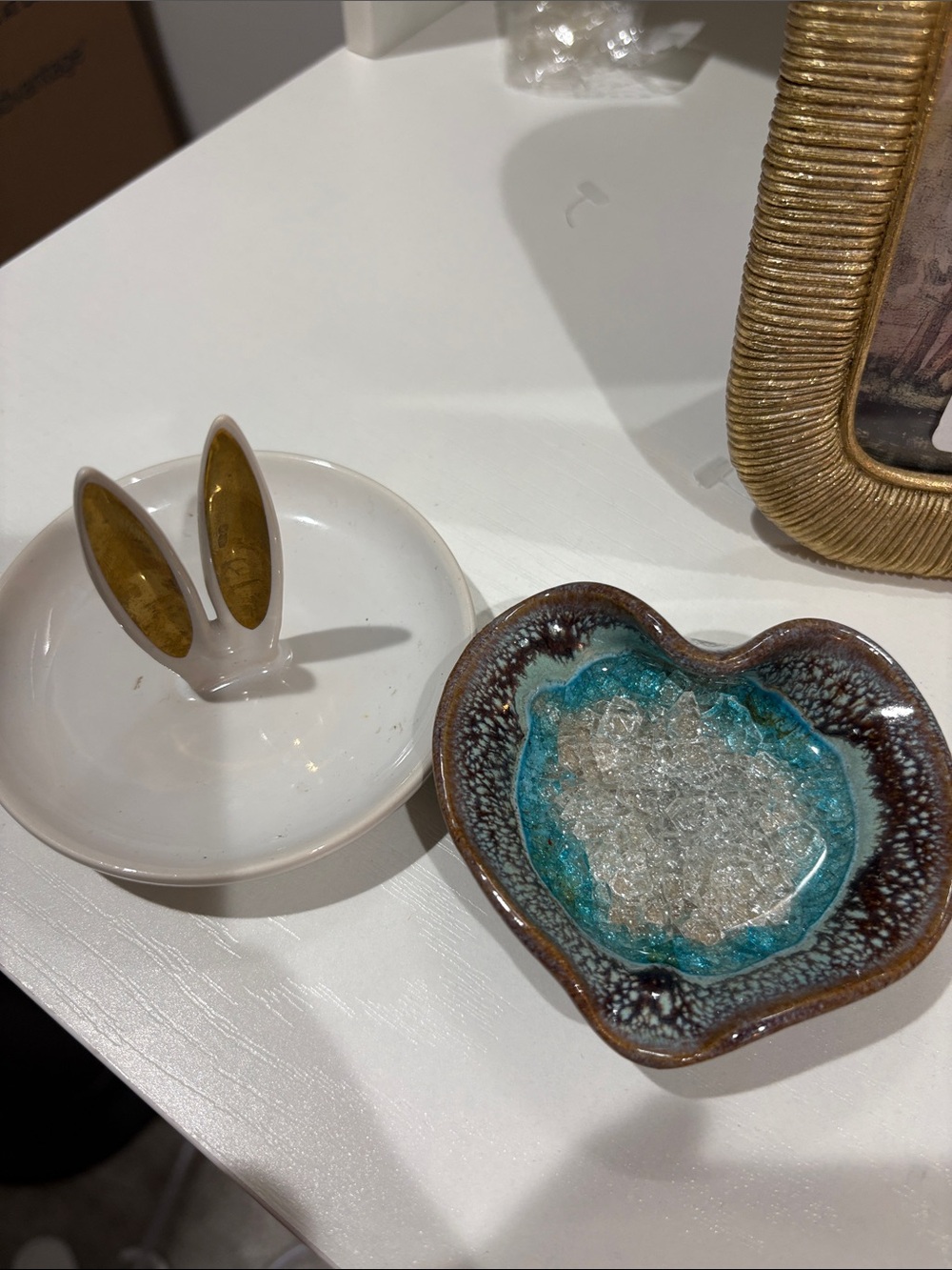 Ceramic Jewelry Trinket Dishes - White & Turquoise